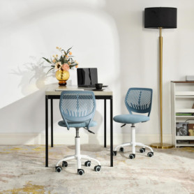 Chaise de Bureau Contemporaine Bleue avec Rembourrage Confortable et Roulettes