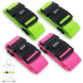 Lot de 4 sangles de valise sécurisées avec serrure à combinaison - Vert et Rouge