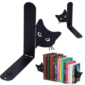 Serre-livres en métal noir avec motif de chat - Lot de 2