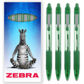 Lot de 4 Stylos à Bille Rétractables Zebra Z-Grip - Encre Lisse Vert