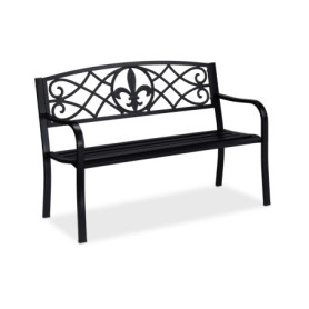 Banc de Jardin Relaxdays Noir avec Motif Fleur de Lis pour 2 Personnes