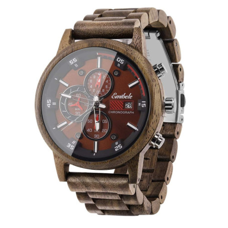Montre en Bois Emibele pour Homme - Chronographe Élégant avec Affichage de la Date