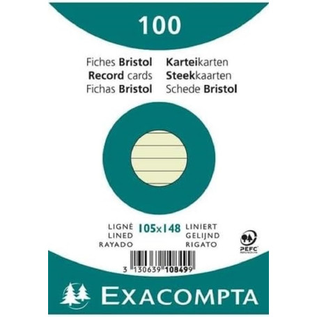 Fiches Bristol Lignées Vertes Exacompta - Paquet de 100 - Format A6