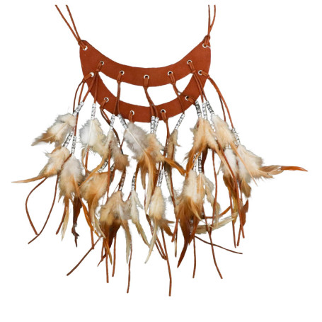 Collier Indien avec Plumes et Perles - Accessoire de Carnaval Chaks