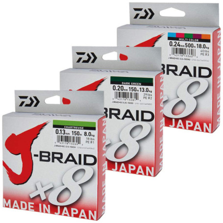 Tresse de pêche Daiwa J-Braid 8X 0.24mm 300m Vert Foncé