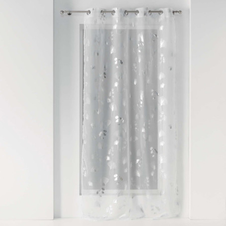 Voilage à Oeillets Bloomy Blanc/Argent - Douceur d'Intérieur 140x240 cm