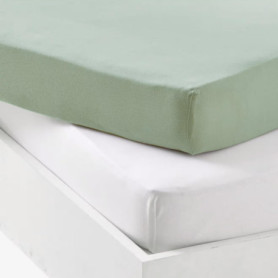 Lot de 2 Draps-Housses Jersey Blanc et Vert pour Lit Bébé 60x120 cm
