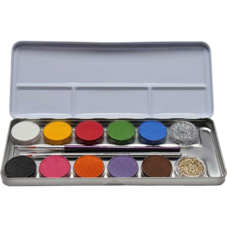 Palette de Maquillage Aqua Professionnel Eulenspiegel - 10 Couleurs et Paillettes