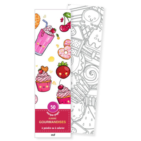 Marque-pages Kawaï à Colorier - 50 Illustrations Gourmandes