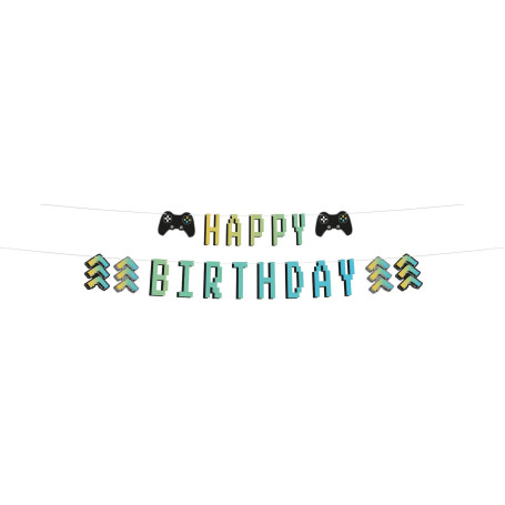 Guirlande de Lettres Happy Birthday Level Up - Décoration d'Anniversaire Multicolore