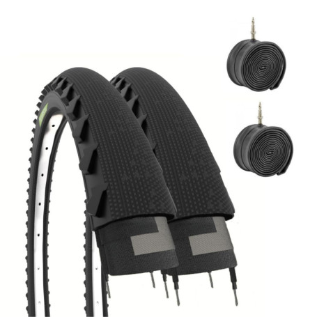 Pack de 2 Pneus Demi Slick 26" x 1,95" avec Chambres à Air - ECOVELO