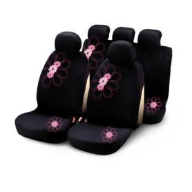 Housses de Siège Voiture Motif Printemps Fleur Noir/Rose - Ensemble de 9