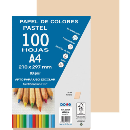 Papier A4 Coloré Orange Pastel - 100 Feuilles 80g - DOHE