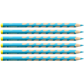 STABILO EASYcolors - Lot de 6 crayons de couleur ergonomiques pour gauchers - Bleu ciel