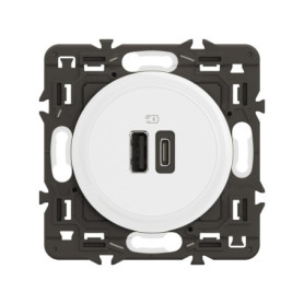 Prise Céliane Legrand Double USB-C et USB-A - Recharge Rapide 3A - Blanc