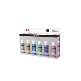 Kit de Peintures Acryliques Métalliques Rayher - 6 Couleurs Brillantes de 60ml