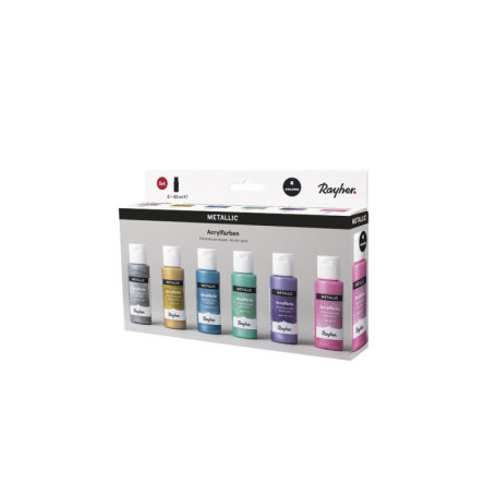 Kit de Peintures Acryliques Métalliques Rayher - 6 Couleurs Brillantes de 60ml