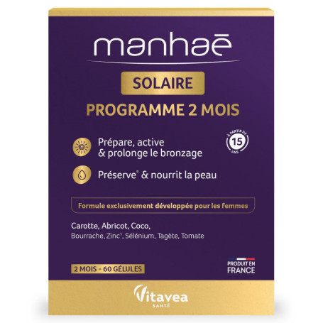 Vitavea Manhaé Solaire - Complément Alimentaire pour un Bronzage Éclatant - 60 Gélules