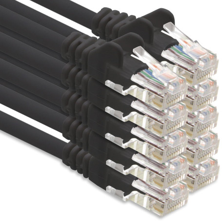 Câble Réseau CAT-6 RJ45 10x 0,25 m - Noir, Ultra Rapide et Fiable