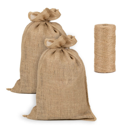 Lot de 2 Sacs en Jute Naturel avec Ficelle - 15 kg - 42 x 70 cm