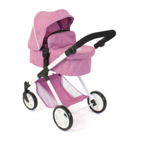 Poussette de Poupée 2 en 1 Mila - Jeans Rose avec Poignée Réglable