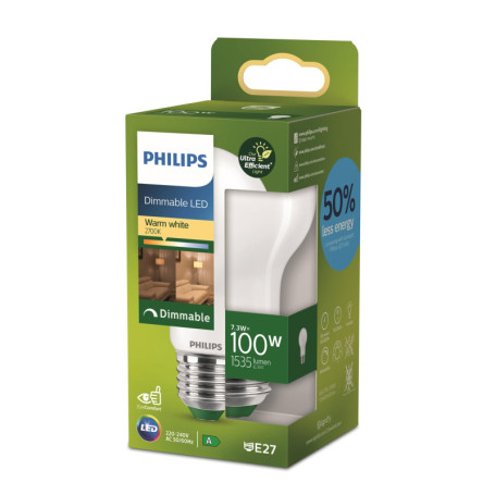 Ampoule LED Philips E27 100W Dimmable 2700K - Éclairage Confortable