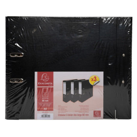 Lot de 3 classeurs à levier Exacompta - Noir, 80mm, A4