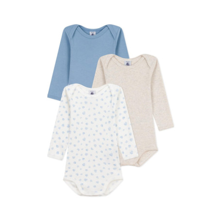 Lot de 3 bodies manches longues en coton imprimé cœurs pour bébé