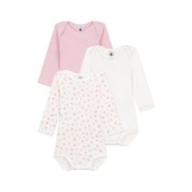 Lot de 3 bodies manches longues en coton imprimé cœurs pour bébé
