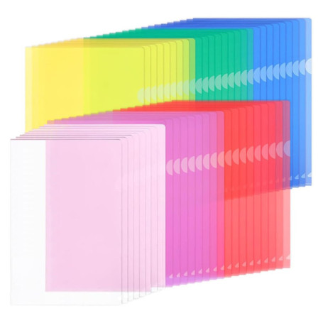 Pack de 48 Pochettes Transparentes A4 en Plastique Coloré