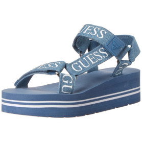 Sandales Compensées Avin en Denim Bleu et Blanc pour Femme - GUESS