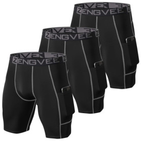 ZENGVEE Lot de 3 Shorts de Compression pour Hommes - Idéal pour Course et Entraînement