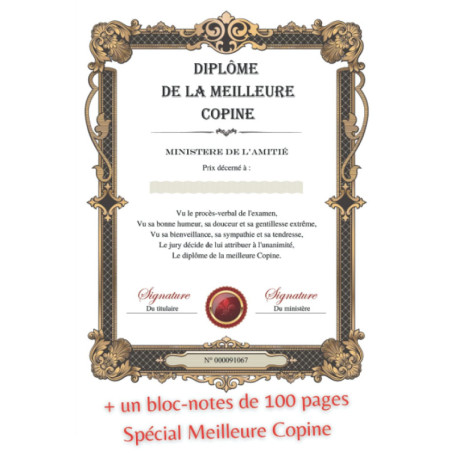 Diplôme Spécial pour la Meilleure Copine - Bloc-Notes Cadeau