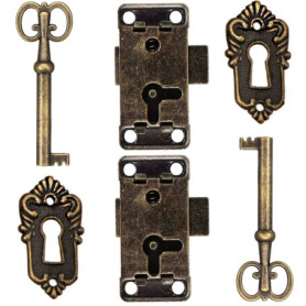 Serrures d'Armoire Anciennes en Fer avec Clé - Lot de 2