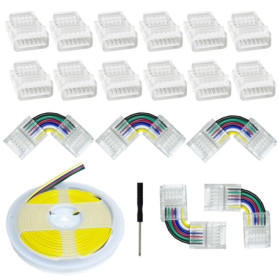 Connecteurs LED 6 broches 12 mm - Sans soudure - Transparents avec cordons 16,4 m