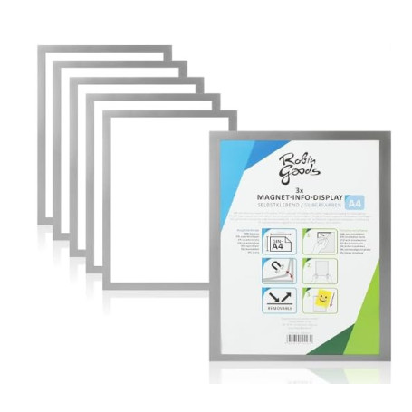 Lot de 6 cadres magnétiques A4 argentés pour affiches et photos