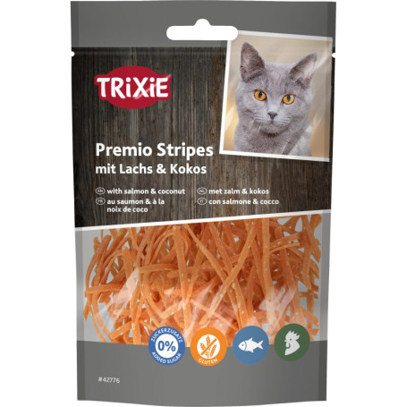 Trixie Premio Stripes Friandises Naturelles pour Chat - Saumon et Noix de Coco 50g