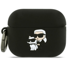 Coque en Silicone Karl Lagerfeld pour AirPods Pro 3 - Motif Tête et Chaupette Noir