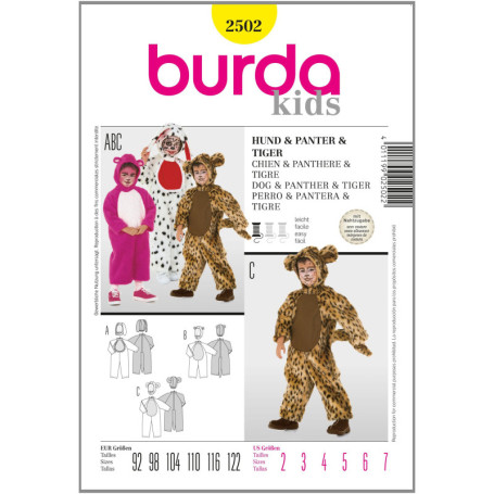 Patron de Couture Burda B2502 pour Chien, Panthère et Tigre - Taille 92-122