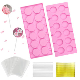 Moules à Sucettes en Silicone avec Bâtonnets et Sachets - 2 Pièces Rose