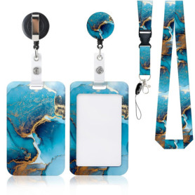 Porte Badge AiQInu avec Cordon et Clip Rétractable - Design Marbre