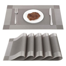 Set de Table Lavable en PVC et Polyester - Lot de 6 Antidérapants Gris
