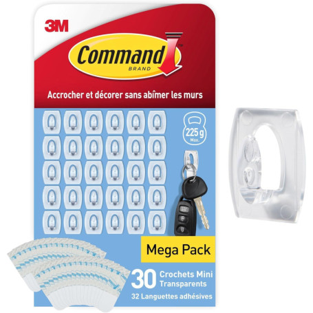 Lot de 30 Crochets Mini Transparents Command avec Languettes - Accrochez et Décorez Facilement