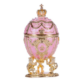 Boîte à Bijoux Œuf Fabergé avec Lions et Couronne - Rose 7,5 cm