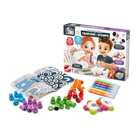 Coffret Créatif de Tampons Colorés pour Enfants - Plus de 45 Motifs Variés