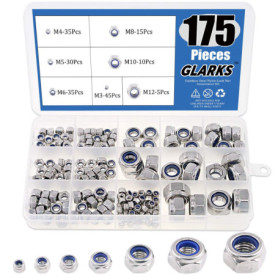 Kit d'Écrous en Acier Inoxydable 304 avec Rondelles en Nylon - 175 Pièces