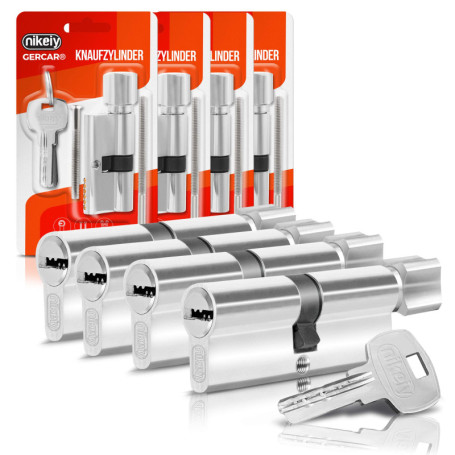 Lot de 4 cylindres de serrure à bouton GERCAR avec 10 clés - Sécurité renforcée