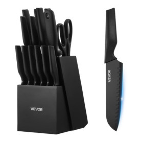 VEVOR Ensemble de Couteaux de Cuisine 15 PCS avec Bloc en Bois et Ciseaux