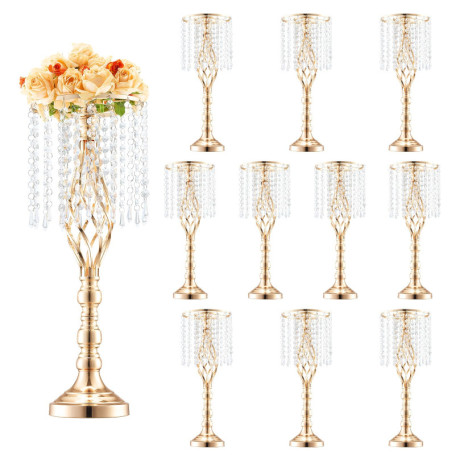 Lot de 10 Vases de Mariage en Cristal et Métal Doré - Élégance pour Événements