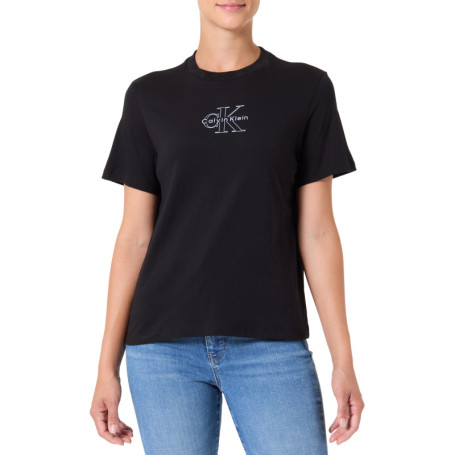 T-Shirt Femme Calvin Klein Manches Courtes en Coton Noir